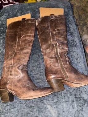Frye Jackie Tall Riding Boots 76571 Distressed Brown Leather Size 6.5